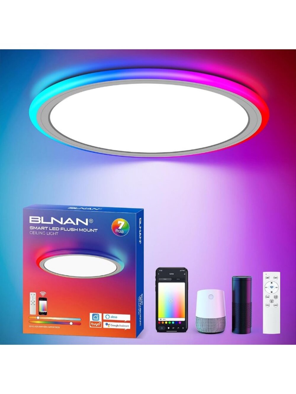 Dimmable RGB LED Flush Mount Ceiling Light with Remote - Color Changing 13